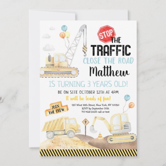 Dump Truck Digger Birthday Kaart (Voorkant)