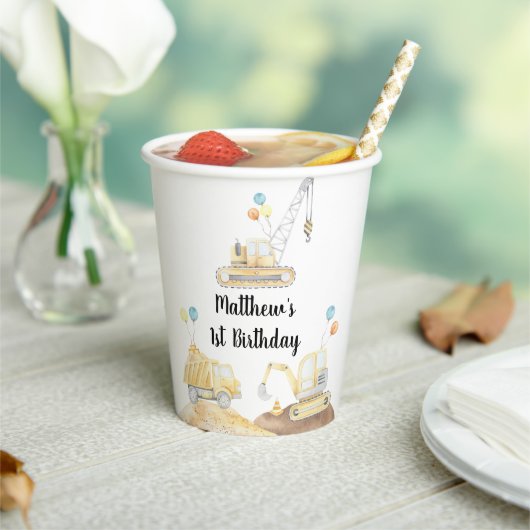 Dump Truck Digger Birthday Papieren Bekers (Insitu)