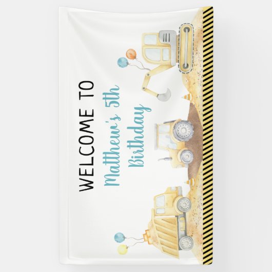 Dump Truck Digger Birthday Spandoek (Verticaal)