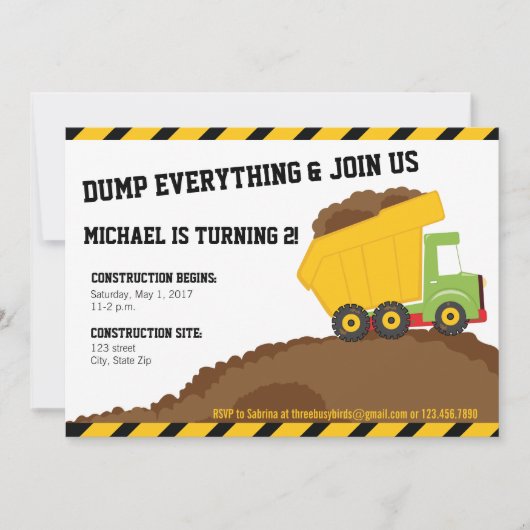 Dump Truck & Dirt Construction Zone Birthday Kaart (Voorkant)