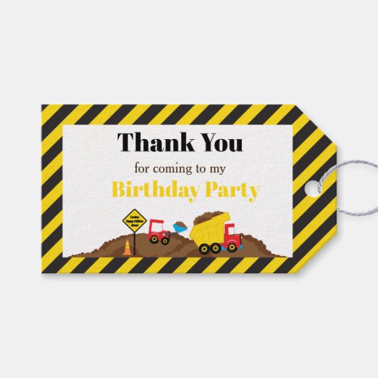 Dump Truck en Digger Gift Bag Label Cadeaulabel (Voorkant (Horizontaal))