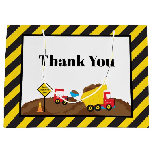 Dump Truck en Digger Verjaardag Dank u Groot Cadeauzakje (Voorkant)