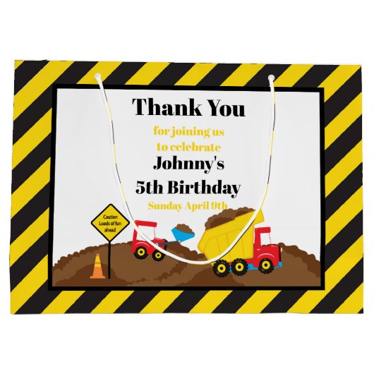 Dump Truck en Digger Verjaardag Dank u Groot Cadeauzakje (Achterkant)