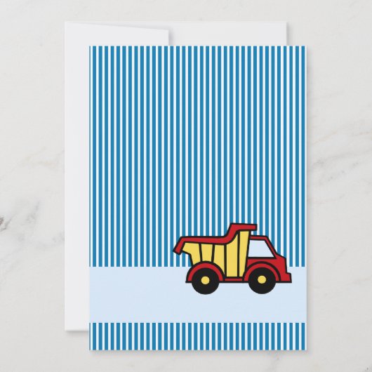 Dump Truck en Pin Stripe verjaardagsfeestje Kaart (Achterkant)