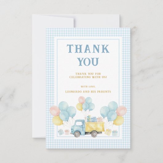 Dump Truck First Birthday Boy Bedankkaart (Voorkant)