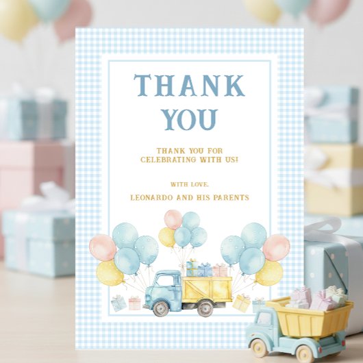 Dump Truck First Birthday Boy Bedankkaart