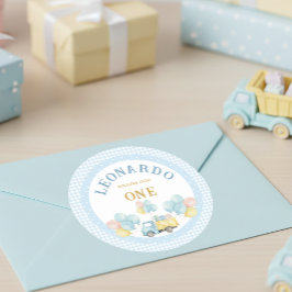 Dump Truck First Birthday Boy Ronde Sticker