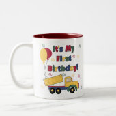 Dump Truck First Birthday Tweekleurige Koffiemok (Links)