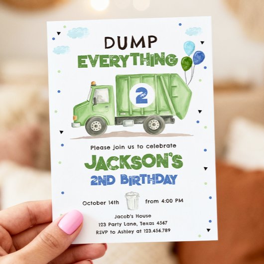 Dump Truck Green Garbage Truck Boy Birthday Kaart