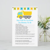 Dump truck hoe goed je baby shower game kent (Staand voorkant)