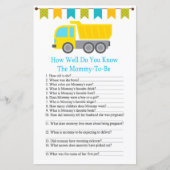 Dump truck hoe goed je baby shower game kent (Voorkant)