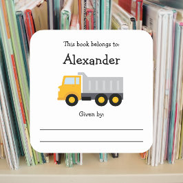 Dump Truck kinderboekenplaat met bericht Vierkante Sticker