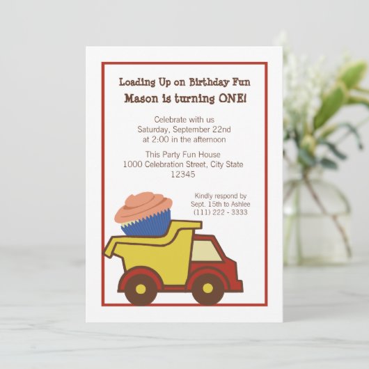 Dump Truck met Cupcake Rood Kaart (Staand voorkant)