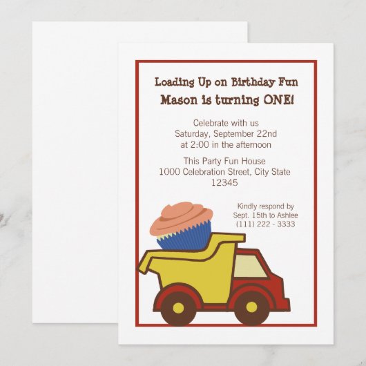 Dump Truck met Cupcake Rood Kaart (Voorkant / Achterkant)