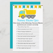 Dump truck Nursery Rhyme Quiz baby shower game (Voorkant / Achterkant)