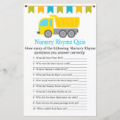 Dump truck Nursery Rhyme Quiz baby shower game (Voorkant)