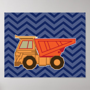 Dump Truck on zigzag chevron - Blue Poster