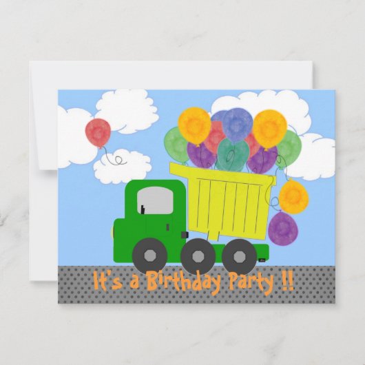 Dump Truck Party Invitation (gele vrachtwagen) Kaart (Voorkant)