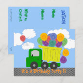 Dump Truck Party Invitation (gele vrachtwagen) Kaart (Voorkant / Achterkant)