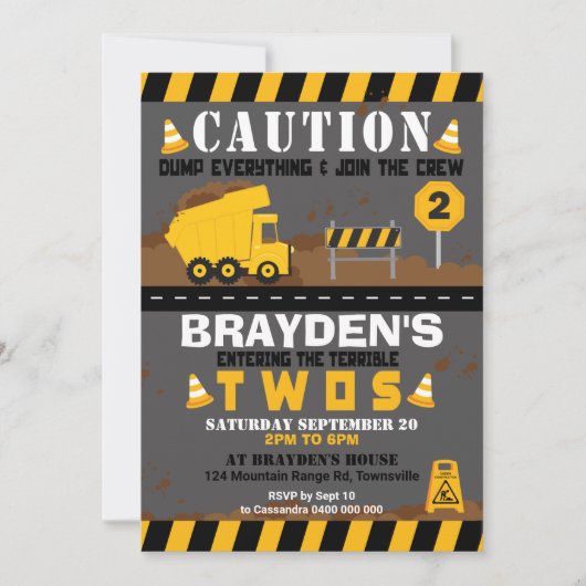 Dump Truck Party nodiging 2e verjaardag Kaart (Voorkant)