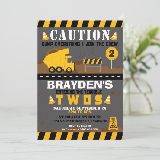 Dump Truck Party nodiging 2e verjaardag Kaart (Staand voorkant)