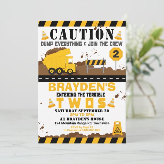 Dump Truck Party nodiging 2e verjaardag Kaart (Staand voorkant)
