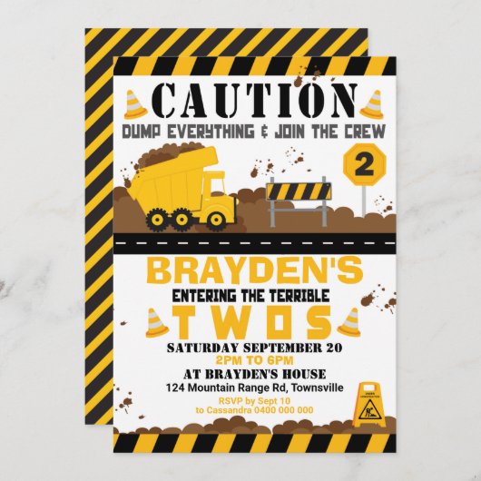 Dump Truck Party nodiging 2e verjaardag Kaart (Voorkant / Achterkant)