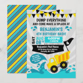 Dump Truck Pool Summer Construction Birthday Kaart (Voorkant / Achterkant)