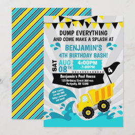 Dump Truck Pool Summer Construction Birthday Kaart