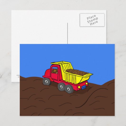 Dump Truck Red en Yellow Cartoon Art Briefkaart (Voorkant / Achterkant)