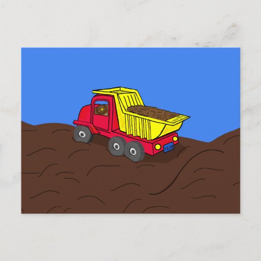 Dump Truck Red en Yellow Cartoon Art Briefkaart (Voorkant)