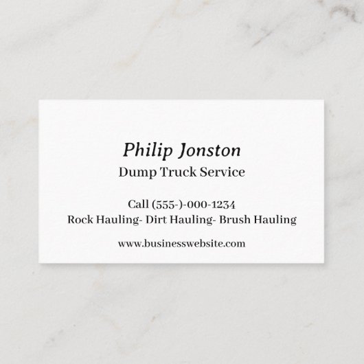 Dump Truck Service Visitekaartje (Achterkant)