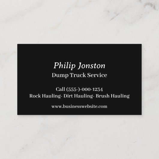 Dump Truck Service Visitekaartje (Achterkant)