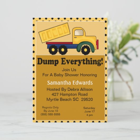 Dump Truck Thema Baby shower Uitnodiging (Staand voorkant)