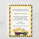 Dump Truck Theme Birthday Party Invitation Kaart (Voorkant)
