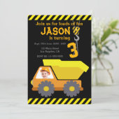 Dump Truck Verjaardag Uitnodiging met Foto (Staand voorkant)