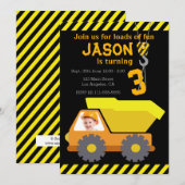 Dump Truck Verjaardag Uitnodiging met Foto (Voorkant / Achterkant)