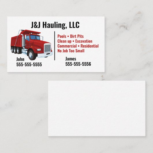 Dump Truck Visitekaartje (Voorkant / Achterkant)