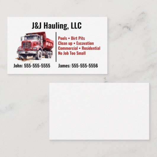 Dump Truck Visitekaartje (Voorkant / Achterkant)