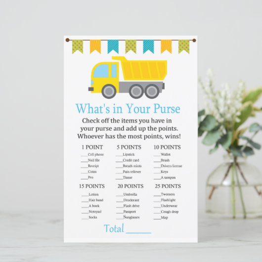 Dump truck Wat zit er in je baby shower? (Staand voorkant)