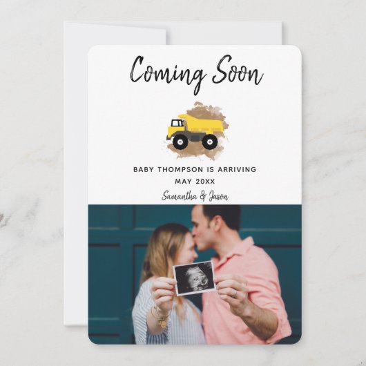 Dump Truck Waterverf Mud Baby Boy Geslacht Kaart (Voorkant)