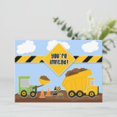 Dump Trucks Bouw Verjaardag Flat Uitnodiging (Staand voorkant)