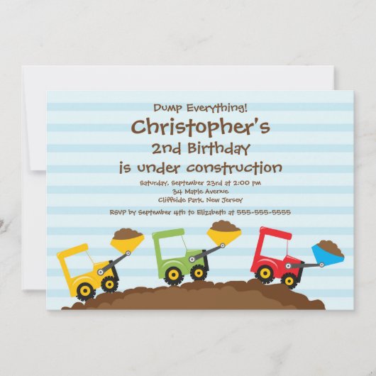 Dump Trucks boys Birthday Party Invitations Kaart (Voorkant)