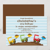 Dump Trucks boys Birthday Party Invitations Kaart (Voorkant / Achterkant)