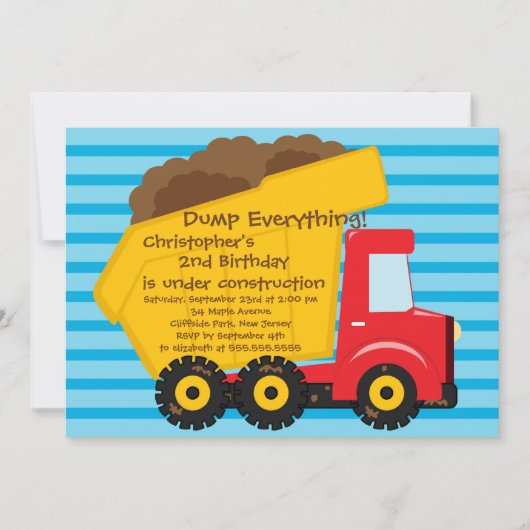 Dump Trucks boys Birthday Party Invitations Kaart (Voorkant)