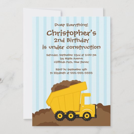 Dump Trucks boys Birthday Party Invitations Kaart (Voorkant)