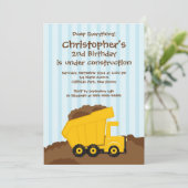Dump Trucks boys Birthday Party Invitations Kaart (Staand voorkant)