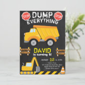 Dump Yellow Truck Construction Birthday Chalkboard Kaart (Staand voorkant)