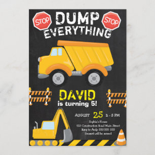 Dump Yellow Truck Construction Birthday Chalkboard Kaart