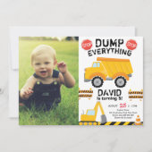 Dump Yellow Truck Construction Birthday met foto Kaart (Voorkant)